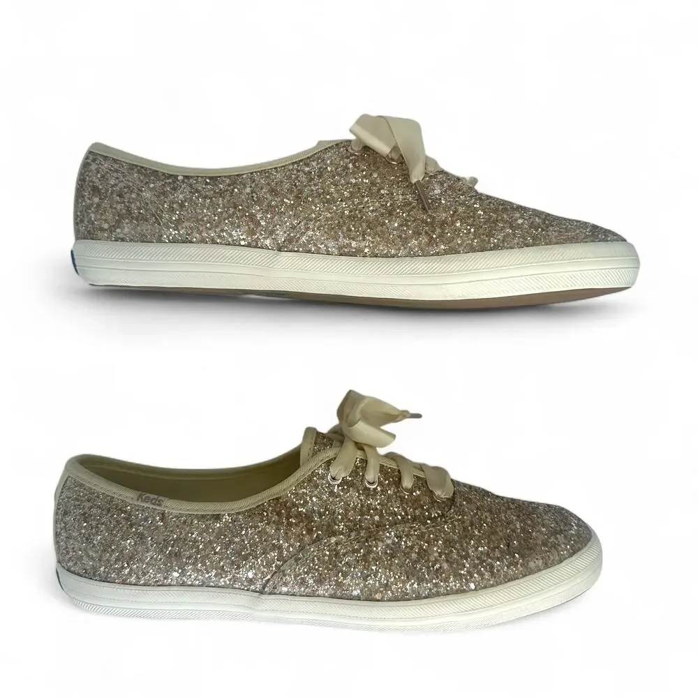 Keds X Kate Spade New York Women's Champion Glitter Sneakers 9 Champagne Gold